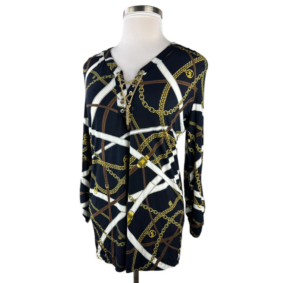 Michael Kors Chain Belt Print Mini Dress or Tunic Top Large Black Gold *No Belt - Picture 2 of 16